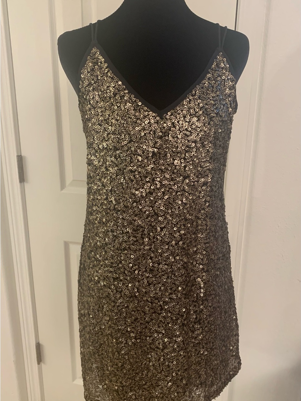 Abercrombie & Fitch Gold Sequin V-Neck Mini Dress